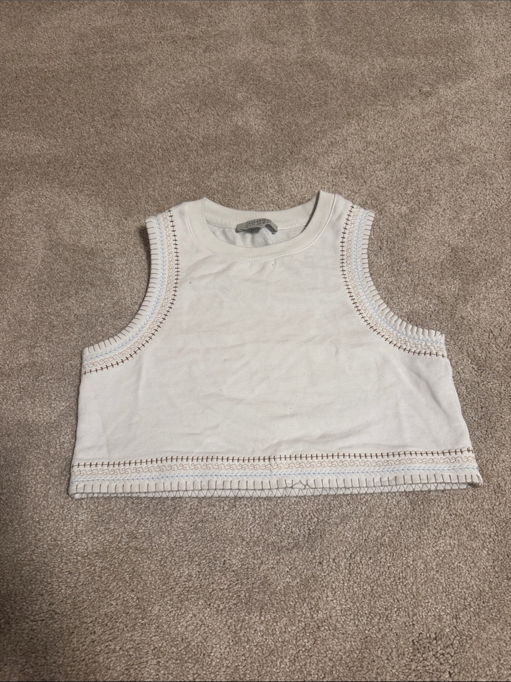 All Saints White Girls' Cropped Tank with Contrast Stitching